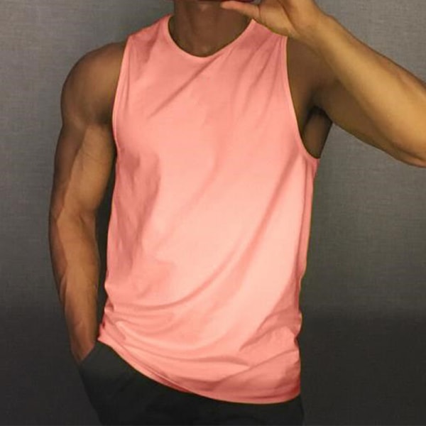 Miesten yksiväriset liivipuserot Löysä casual Basic T-pusero Pink,3XL