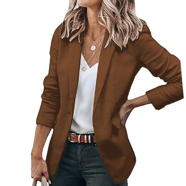 Kvinner Single Breasted Outwear Blazer med åpen front Brown 5XL