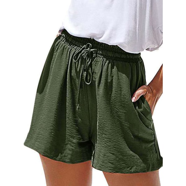 Kvinnor Casual Mode Wide Leg Sommar Shorts Pocket Hot Pants Green,XXL