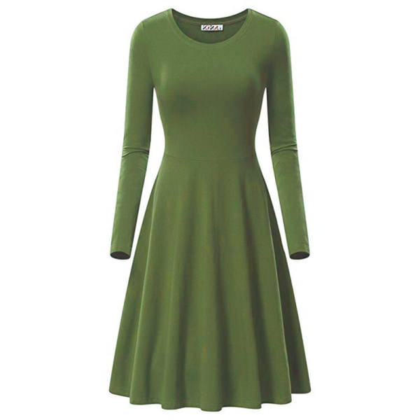 Damer A Line Midi Dress Swing Klänningar Slim Fit Rund Hals Party Army Green 3XL