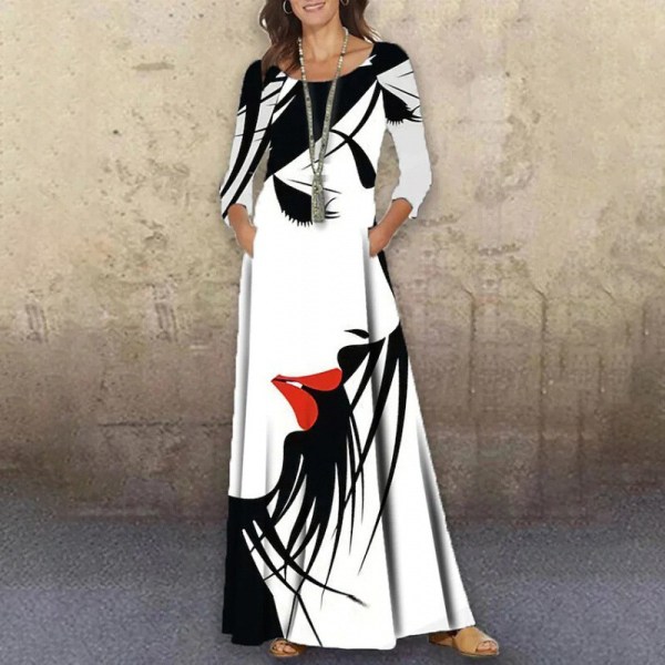 Naisten abstrakti printed täyspitkä mekko print Maxi Element-E XXL