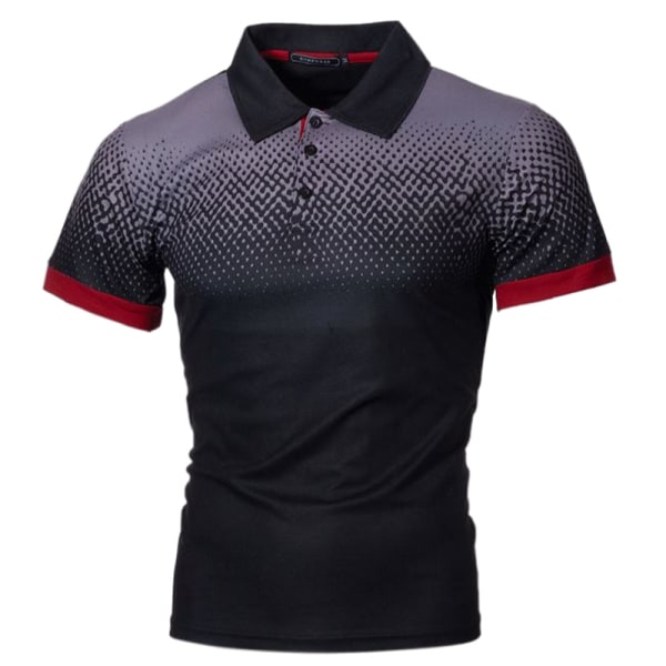Slim Fit kortärmad pikétröja för män Färgmatchande T-shirts Black,XL