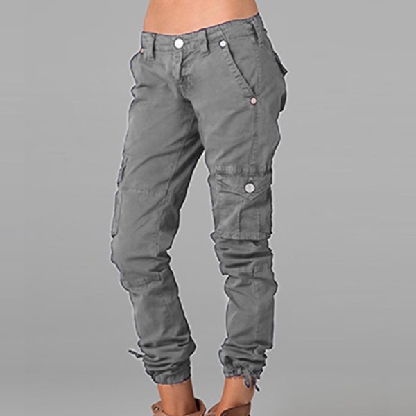 Kvinder ensfarvede bukser Mid Waist Loungewear Grey 3XL