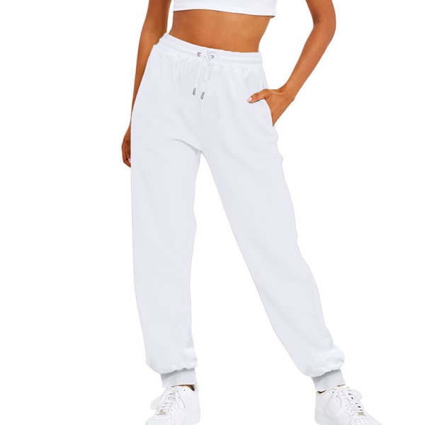 Kvinder ensfarvede bukser lige ben med lommer joggingbukser White 2XL