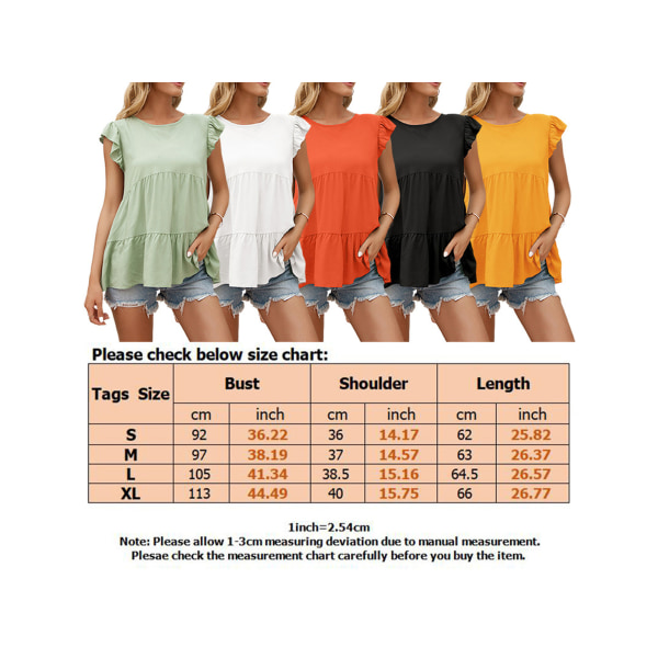 Naisten röyhelöinen pyöreäkaula-aukkoinen lyhythihainen t-paita orange,L