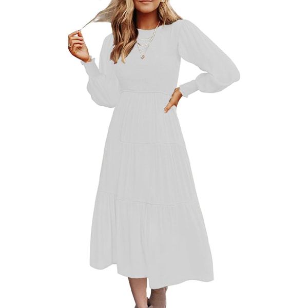 Kvinnors veckade ryggknapp Maxiklänningar Loose A Line Dress Swing White S