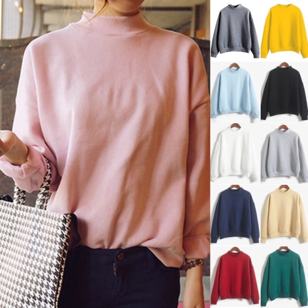 Langærmet ensfarvet sweatshirt til kvinder med rib tykke plystrøjer Svart XL