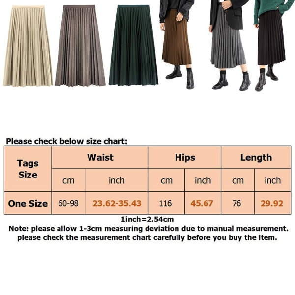 Damer med høj talje A-linje lang nederdel Ensfarvede plisserede nederdele Khaki One Size