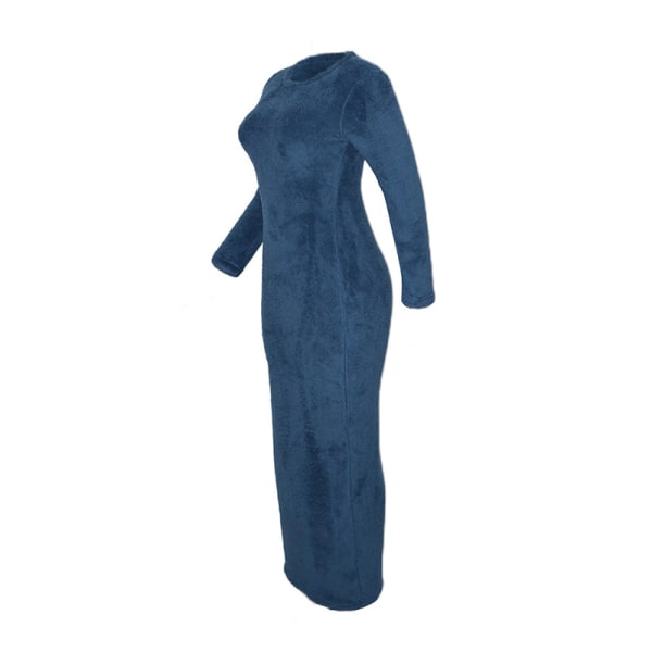 Langærmede maxikjoler til kvinder, trøje afslappet kjole med rund hals Navy Blue S