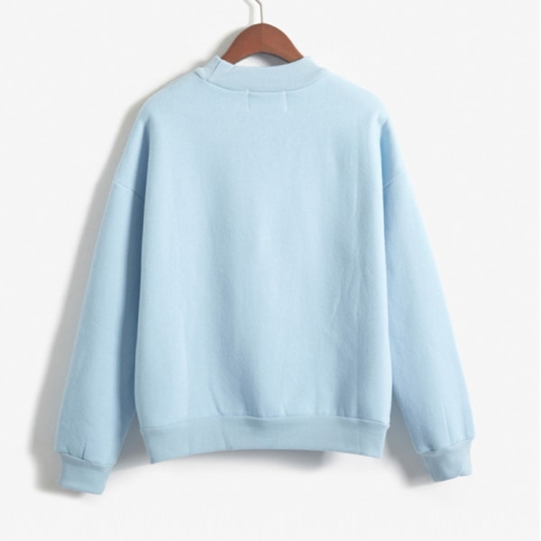 Langærmet ensfarvet sweatshirt til kvinder med rib tykke plystrøjer Blå M