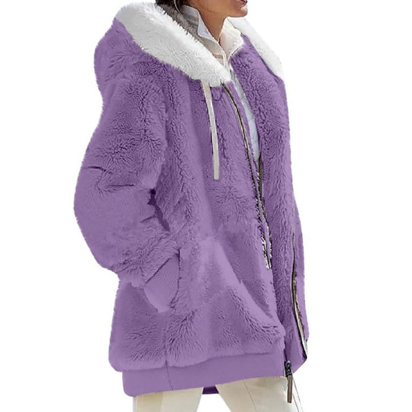 Naisten yksivärinen neuletakki vetoketjullinen Sherpa-takki Purple 2XL