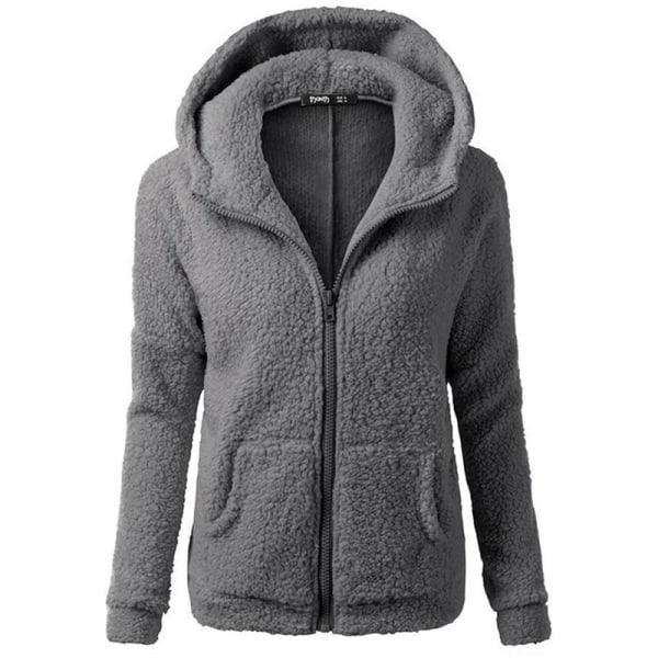 Luvtröja för damer med fickor i enfärgad fleece-tröja Dark Gray L