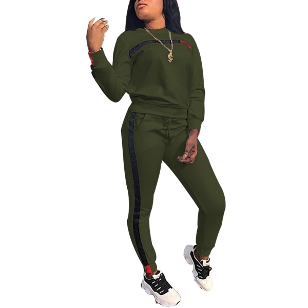 Dame afslappet sportstøj jakkesæt sweatshirt + bukser ArmyGreen,XL