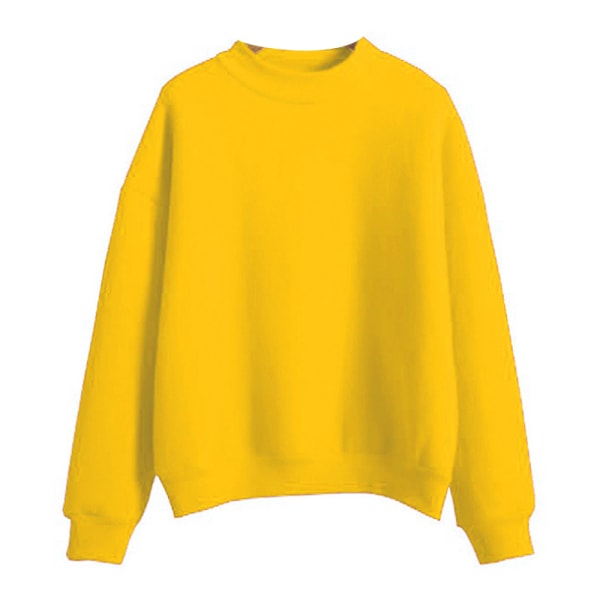 Langærmet ensfarvet sweatshirt til kvinder med rib tykke plystrøjer Gul M