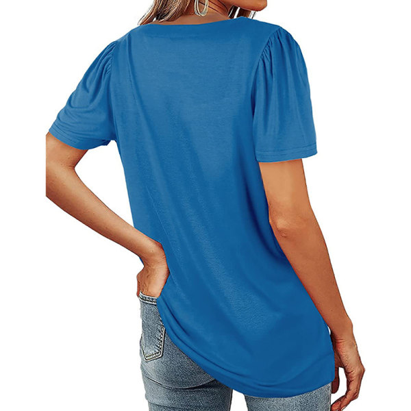 Kvinnor Kortärmade T-shirts Fyrkantiga Hals Toppar Blue S
