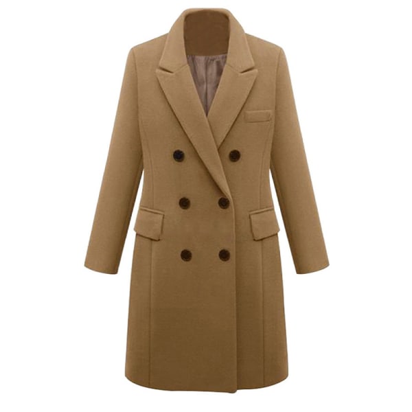 Dam dubbelknäppt lång trenchcoat vändkrage cardigan Khaki S