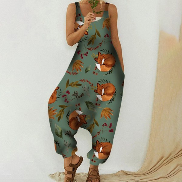 Kvinnor vida ben jumpsuits Bohemian långbyxor 5#Fox 2XL