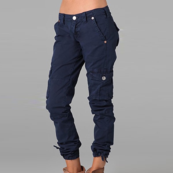 Kvinder ensfarvede bukser Mid Waist Loungewear Dark Blue 3XL