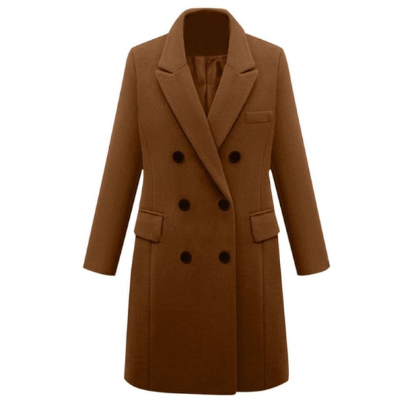 Dam dubbelknäppt lång trenchcoat vändkrage cardigan Camel 3XL