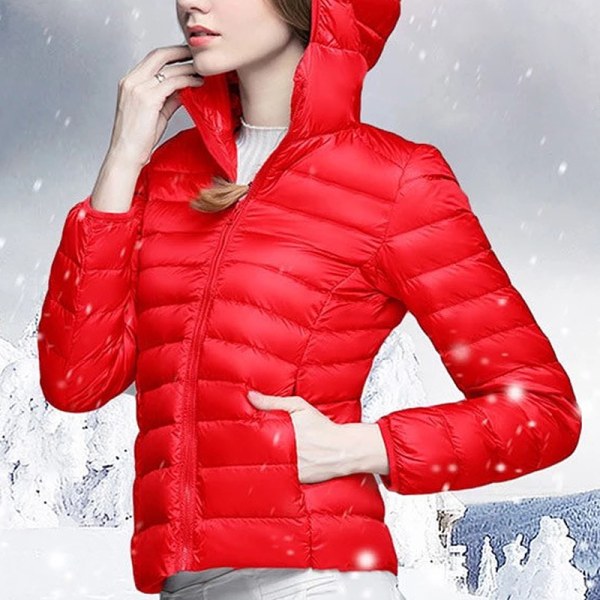 Dam ultralätt dunjacka kappa jacka slim fit varm jacka Red,XL