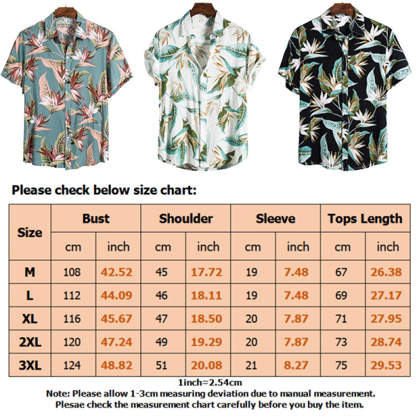 Män Large Street Print kortärmad skjorta Hawaiian Fitted Top Green,M