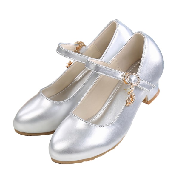 Mary Pumps Dress Shoes Closed Toe Sandaler Chunky Heel Princess Silver 41