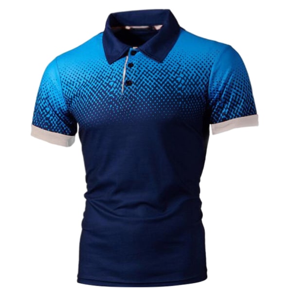 Slim Fit kortärmad pikétröja för män Färgmatchande T-shirts Navy Blue/White,XXL