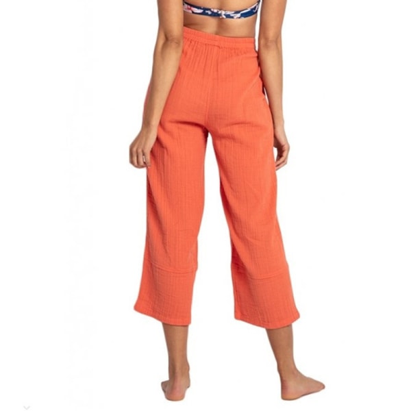Kvinnor Capri-byxor i bomull med hög midja Casual Cropped byxor Orange,S