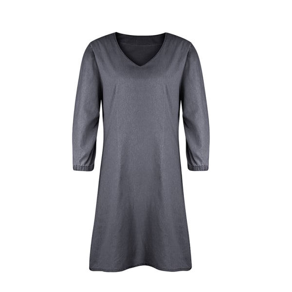 Naisten yksivärinen V-kaula-aukkoinen casual farkkumekko, casual Grey,L