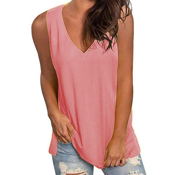 V-ringad ärmlös väst lös t-shirt med camisole-topp för kvinnor Pink,L