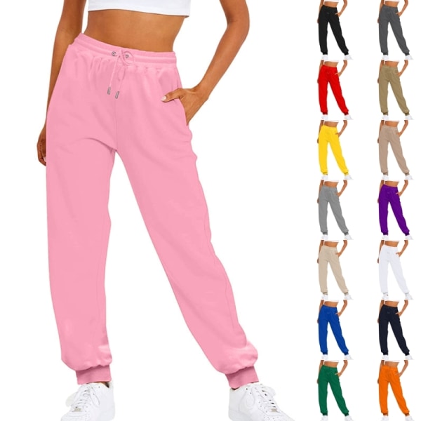 Kvinder ensfarvede bukser lige ben med lommer joggingbukser Yellow XL