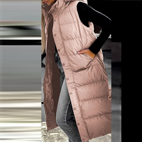 Dame ensfarvet ærmeløs puffervest Trenchcoats overfrakke Pink 2XL