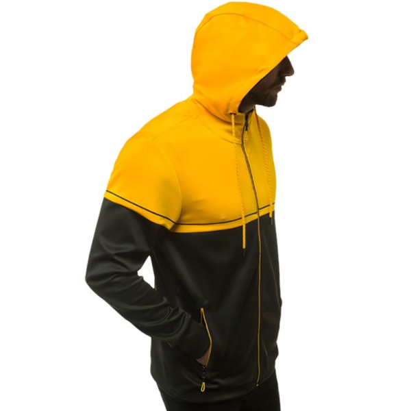 Miesten väriä vastaava hupullinen takki Pusero vetoketjullinen päällystakki Yellow XXL