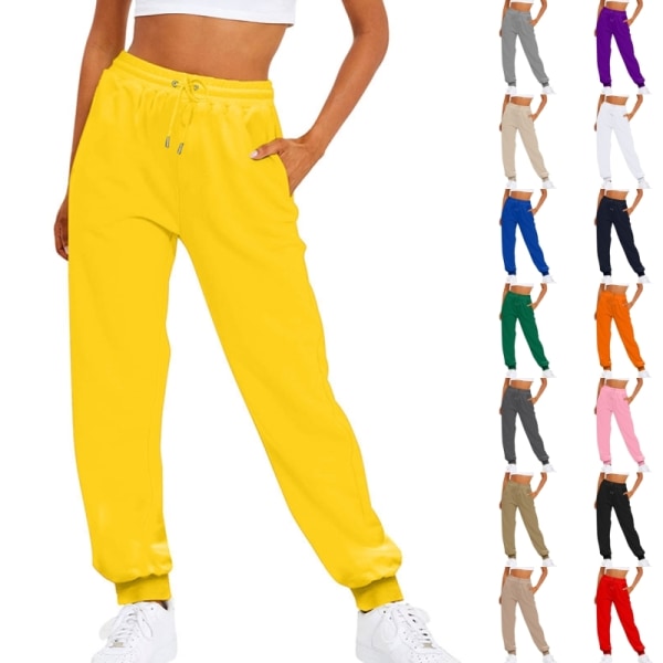 Kvinder ensfarvede bukser lige ben med lommer joggingbukser White 2XL