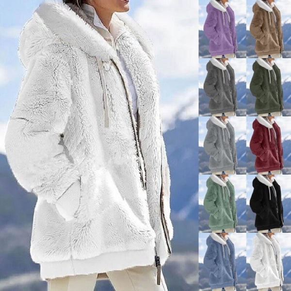 Naisten yksivärinen neuletakki vetoketjullinen Sherpa-takki Dark Gray 5XL