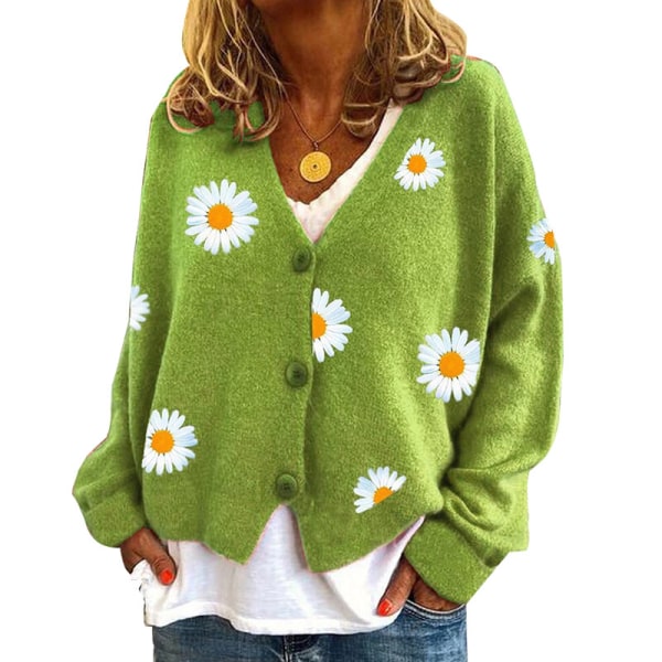 Dam långärmad kappa med blommönster print Green XL