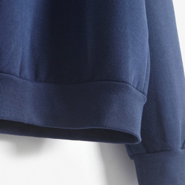 Dam långärmad enfärgad tröja Ribbed Thicken Plush Pullover Marinblå XL