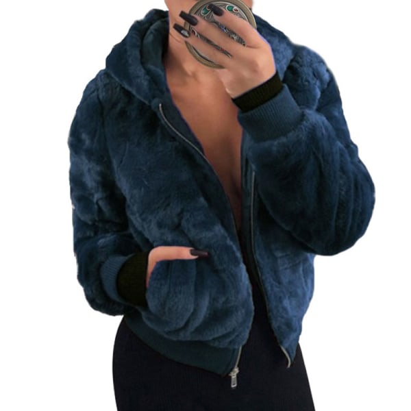 Dame-hættetrøje Fleece-frakke Fluffy, varm hættejakke Royal blue,5XL