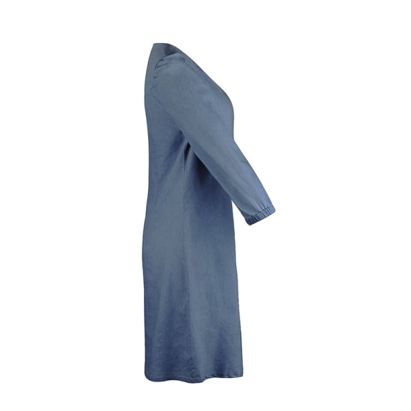 Naisten yksivärinen V-kaula-aukkoinen casual farkkumekko, casual Deep Blue,M