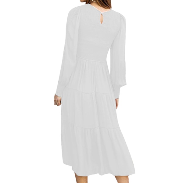 Kvinnors veckade ryggknapp Maxiklänningar Loose A Line Dress Swing White M