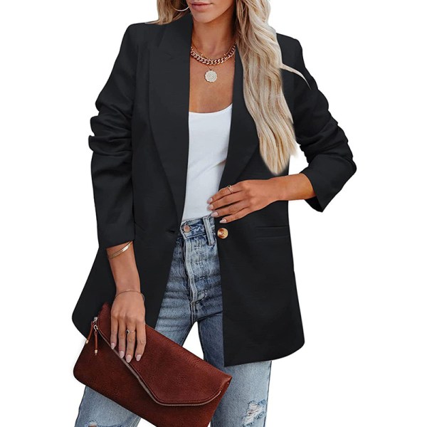 Kvinder langærmet business jakker ensfarvet cardiganjakke Black XL