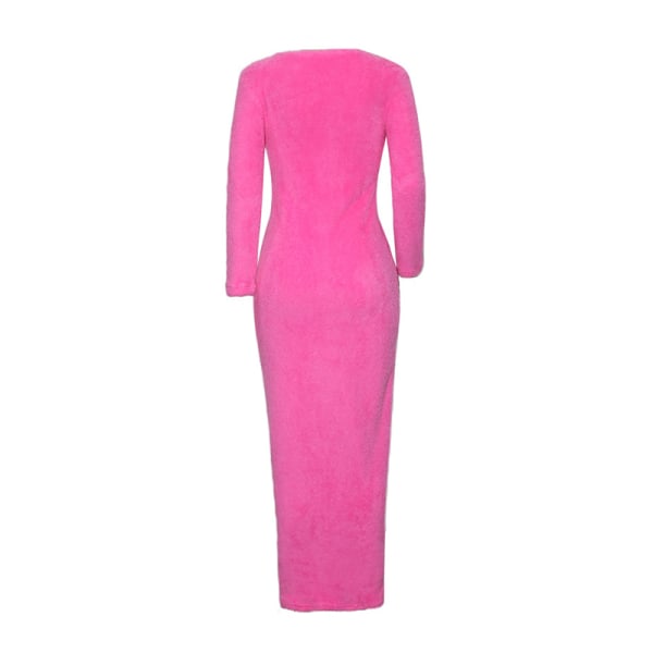 Langærmede maxikjoler til kvinder, trøje afslappet kjole med rund hals Pink 2XL