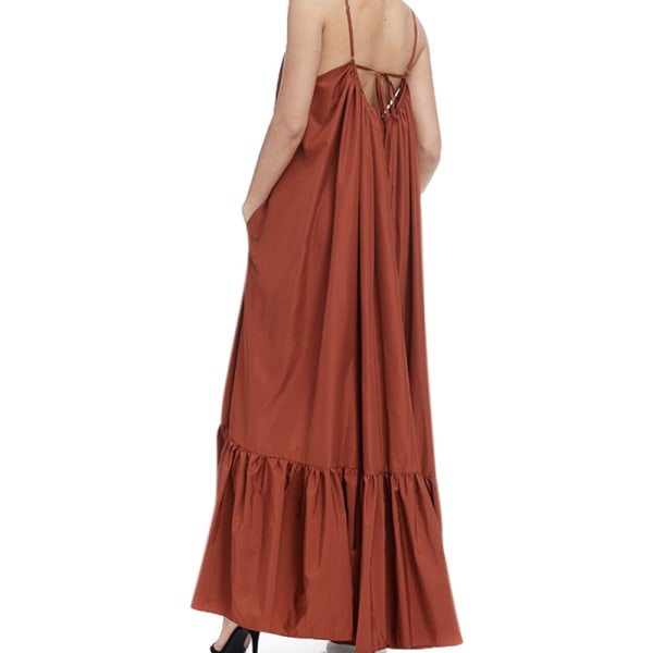 Sexy Supender Ruffled Edge Suuri Helma Maxi Mekko Naisten Loma Brown 5XL