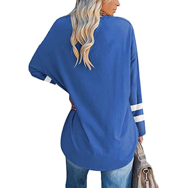 Langærmet T-shirt til kvinder, farveblok-T-shirt Royal Blue 2XL
