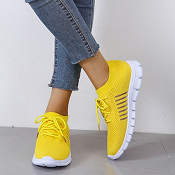 Dam Mesh Sneakers Athletic Lättvikts andas Casual Shoes Yellow,35