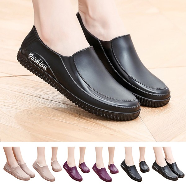 Kvinnor Slip On Rain Boots Platt Bootie Trädgårdsskor arbete Black-1 41