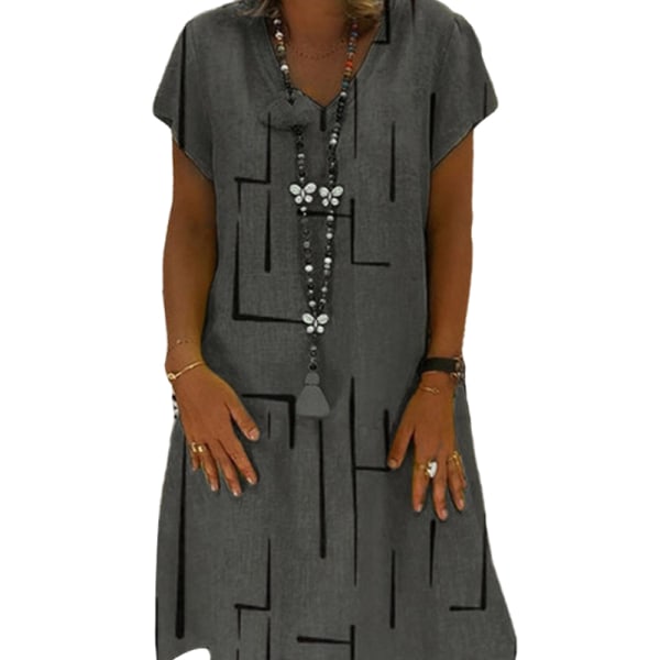 Kvinnor V-hals A Line-klänning Miniklänningar Kortärmad Summer Beach Grey 3XL