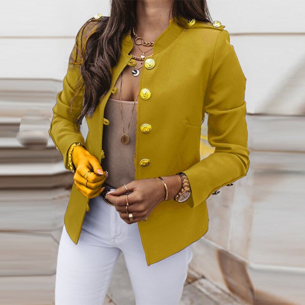 Kvinder langærmet business jakker V-hals cardiganjakke Yellow 2XL