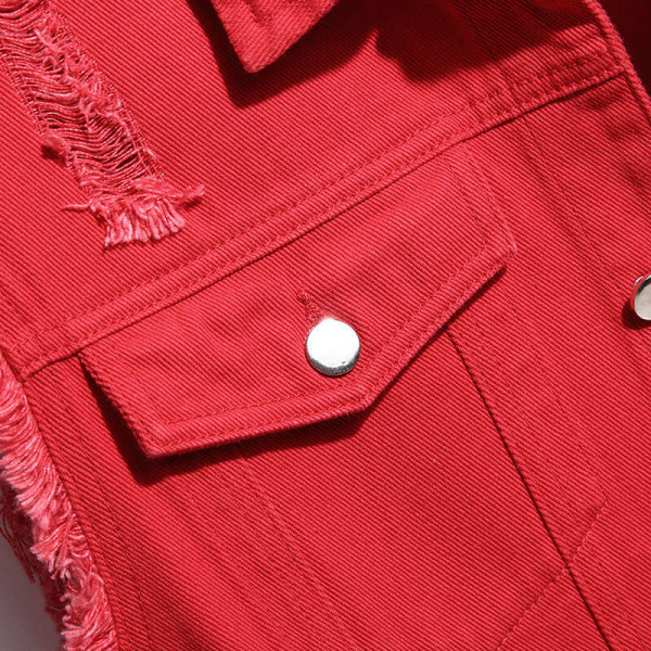 Herrslag med fickor Enfärgad väst tofs jeansjacka Röd L