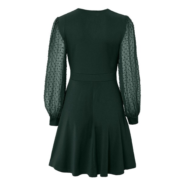 Dam Swing Wrap Midi Dress VNeck A Line Klänning Party Långärmad Green S